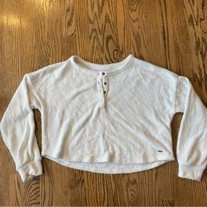 Hollister fuzzy cropped button-up sweater